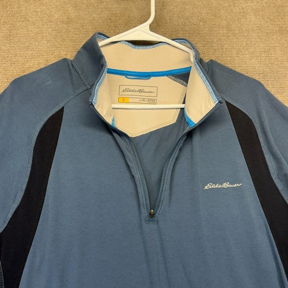 Eddie Bauer Travex 1/4 Zip Pullover Men's XL Active Fit Blue Mock Stretch Cotton - Picture 5 of 12